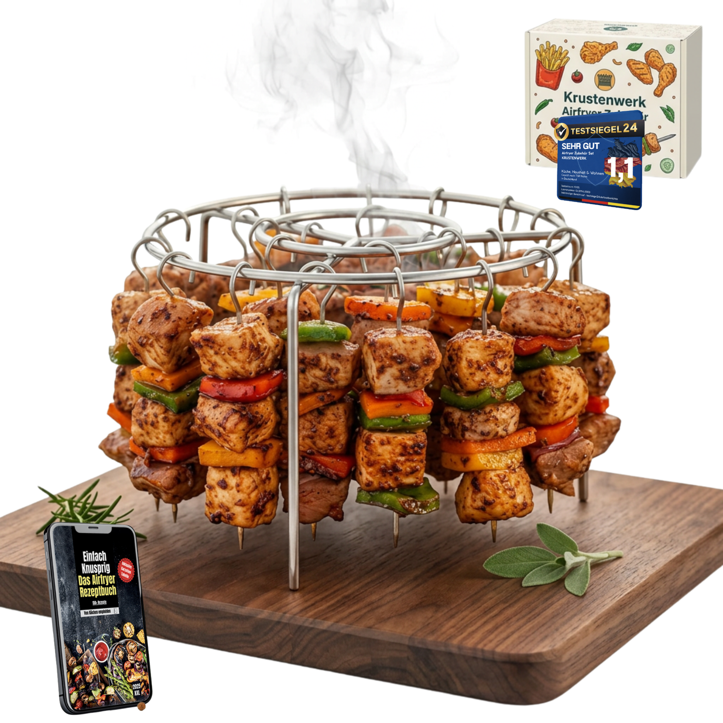 Hängespieß Grillrost aus Edelstahl - mit 24 Spießen