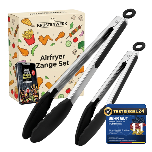 2X Premium-Küchenzangen aus Edelstahl - ergonomische Kochzange mit Silikonspitze, 33cm & 26cm